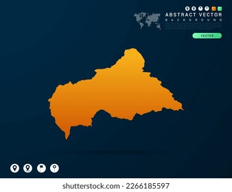 Mapa centroafricano del gradiente amarillo y naranja sobre el vector de fondo oscuro.