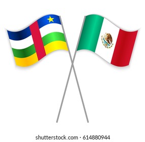Central African and Mexican crossed flags. Central African Republic combined with Mexico isolated on white. Language learning, international business or travel concept.