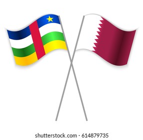 Central African and Qatari crossed flags. Central African Republic combined with Qatar isolated on white. Language learning, international business or travel concept.