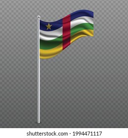 Central African Republi waving flag on metal pole. Vector illustration.