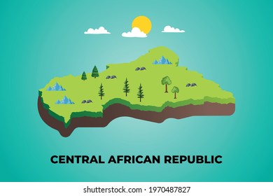 Central African Republic 3d isometric map with topographic details mountains, trees and soil vector illustration design