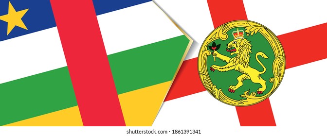 Central African Republic and Alderney flags, two vector flags symbol of relationship or confrontation.