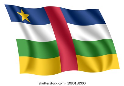 Central African Republic (CAR) flag. Isolated national flag of Central African Republic. Waving flag of Central African Republic. Fluttering textile central african flag.