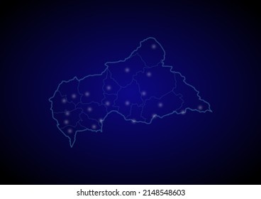 Central African Republic concept vector map with glowing cities, map of Central African Republic suitable for technology,innovation or internet concepts.