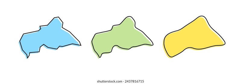 Central African Republic country black outline and colored country silhouettes in three different levels of smoothness. Simplified maps. Vector icons isolated on white background.