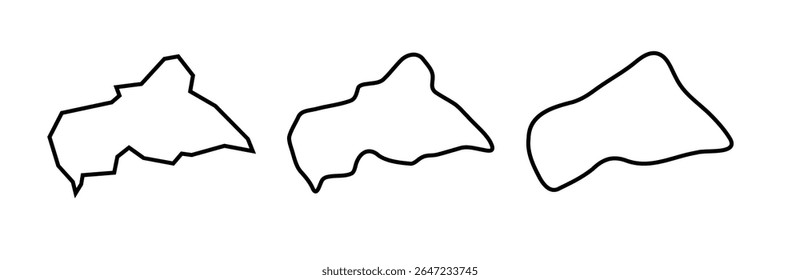República Centro-Africana país silhuetas contorno preto em três diferentes níveis de suavidade. Mapas simplificados. Ícones de vetor isolados no plano de fundo branco.