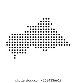 Mapa pontilhado do país República Centro-Africana. Ilustração em pixel com ponto preto isolada em fundo branco. Mosaico vetorial.