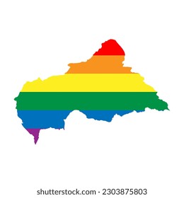 Central African Republic country silhouette. Country map silhouette in rainbow colors of LGBT flag.