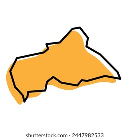 Central African Republic country simplified map. Orange silhouette with thick black sharp contour outline isolated on white background. Simple vector icon