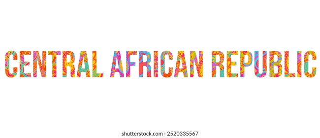 Central African Republic creative country name text design filled with colorful doodle pattern	