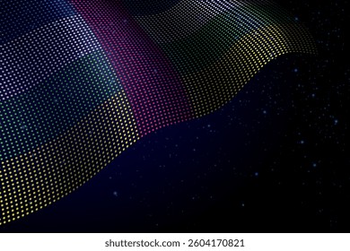 Central African Republic digital flag made of dots, waving over a starry dark background