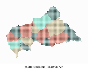 Central African Republic dotted map. Digital style map of the country on white background. Central African Republic shape with square dots. Colored dots style. Small size squares.