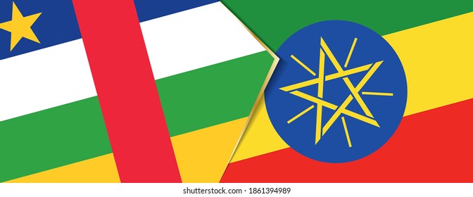 Central African Republic and Ethiopia flags, two vector flags symbol of relationship or confrontation.