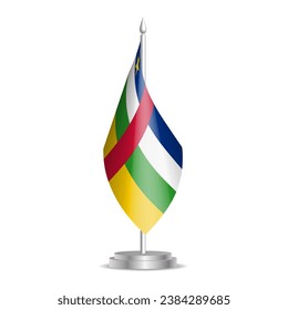 Central African Republic flag - 3D mini flag hanging on desktop flagpole. Usable for summit or conference presentaiton. Vector illustration with shading.