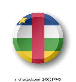 Central African Republic flag - 3D circle button with dropped shadow. Vector icon.