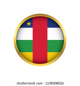 Central African Republic flag button, Golden on a white background,flag of Central African Republic Round badge or icon isolated. Vector illustration.