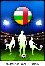 Central African Republic Flag Button with Soccer Match in Stadium Original Illustration