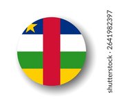 Central African Republic flag - flat vector circle icon or badge with dropped shadow.