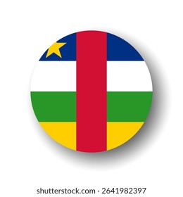 Central African Republic flag - flat vector circle icon or badge with dropped shadow.