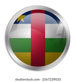 Central African Republic flag - glossy circle button displays a colorful flag representing a country cultural identity and heritage. The essence of national pride and unity.