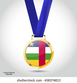 Central African Republic Flag in gold Medal. Vector Illustration. RIO Olympic Game gold Medal. Vector Illustration