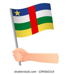 Central African Republic flag in hand. Patriotic background. National flag of Central African Republic vector illustration