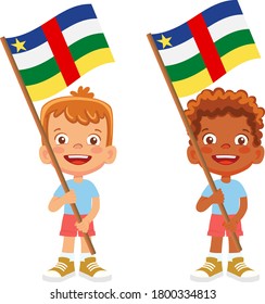 Central African Republic flag in hand. Children holding flag. National flag of Central African Republic vector