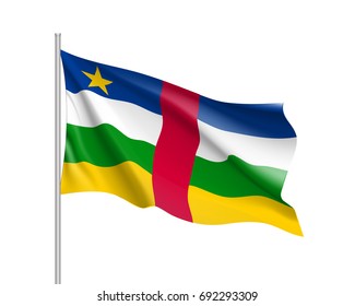 Central African Republic flag. Illustration of African country waving flag on flagpole. Vector 3d icon isolated on white background. Realistic illustration