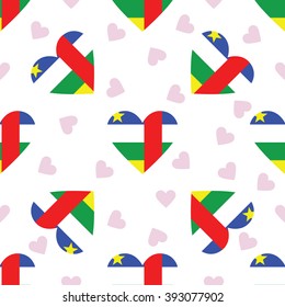 Central African Republic flag independence day seamless pattern. Patriotic country flag background. Central African Republic flag in the shape of heart. Vector seamless pattern.