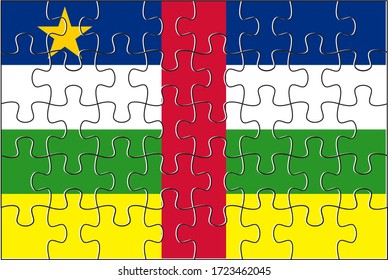 Central African Republic Flag Jigsaw Puzzle. Vector illustration. 40 pieces of puzzles.