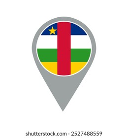 Pino de localização da bandeira da República Centro-Africana, aplicativo da bandeira, ícone do vetor para aplicativos móveis, IU e web design, design gráfico, ponteiro do mapa, ilustração vetorial.	