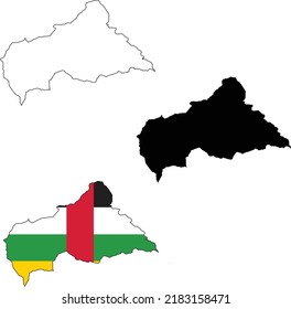 Central African Republic flag map on white background. Outline map of Central African Republic. Central African Republic vector map silhouette. flat style.