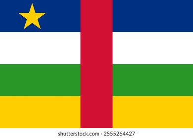 Central African Republic flag in official colors, dimensions and aspect ratio. Vector flag symbolizing national pride, identity, heritage, patriotism and authority