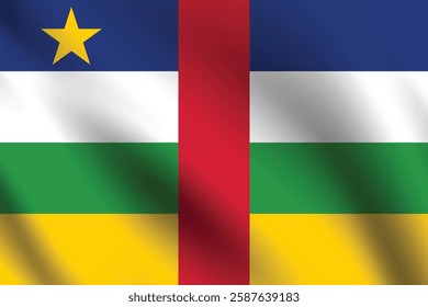 Central African Republic flag official colors and proportion digital vector illustration. Pleated flag.