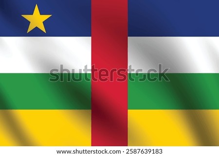 Central African Republic flag official colors and proportion digital vector illustration. Pleated flag.