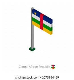 Central African Republic Flag on Flagpole in Isometric dimension. Isometric blue background. Vector illustration.