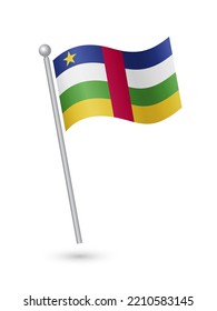 Central African Republic flag on pole waving in the wind vector illustration