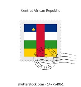 Central African Republic Flag Postage Stamp on white background. Vector illustration.