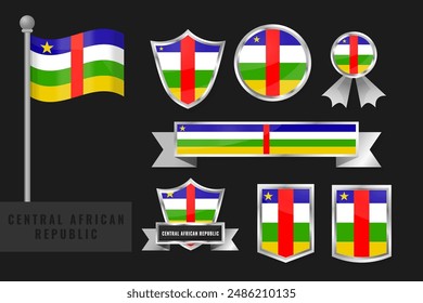 Bandera de la República Centroafricana puesta. Colección de emblemas nacionales de la República Centroafricana. Diseño plano de banderas colección