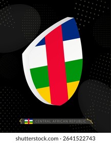 Central African Republic Flag Shield icon in 3D on Dark Modern Abstract Rugby Background. Perfect for sports events, heritage themes, national celebrations, and patriotic designs.