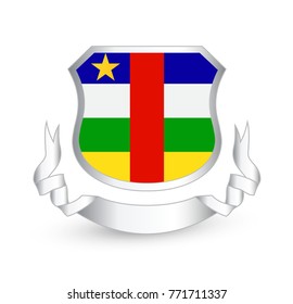Central African Republic flag in shield and ribbon. Vector illustration.