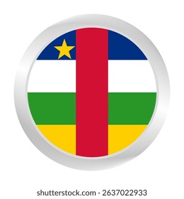 The Central African Republic flag.  Silver frame. Circle flag icon logo. Round glossy. Flag icon. Standard color. Digital illustration. 