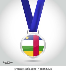 Central African Republic  Flag in silver Medal. Vector Illustration. RIO Olympic Game silver Medal. Vector Illustration