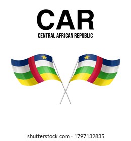 Símbolo del estado de la bandera de la República Centroafricana aislado en una bandera nacional de fondo. Tarjeta de saludo Día Nacional de la Independencia de la República Centroafricana. Cartel de ilustración con bandera estatal realista de la República Centroafricana.