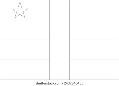 Central African Republic flag - thin black vector outline wireframe isolated on white background. Ready for colouring.