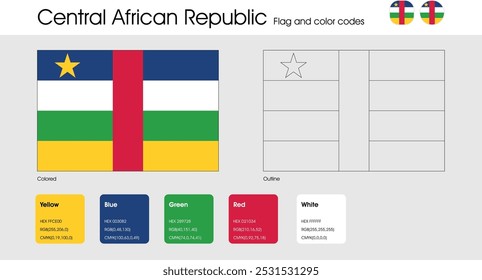 Central African Republic Flag version of colored, outline and icons