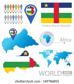Central African Republic. flag. World Map. vector Illustration.