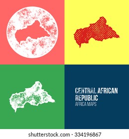 Central African Republic Grunge Retro Maps - Africa - Three silhouettes Central African Republic maps with different unique letterpress vector textures - Infographic and geography resource