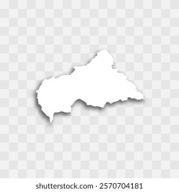 Central African Republic high detailed vector representation of country silhouette. White color on transparent background with dropped shadow. For educational, decorative, or informational use.