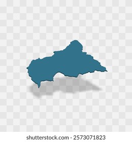 Central African Republic high detailed vector representation of country silhouette. 3D map on transparent background with dropped shadow. For educational, decorative, or informational use.